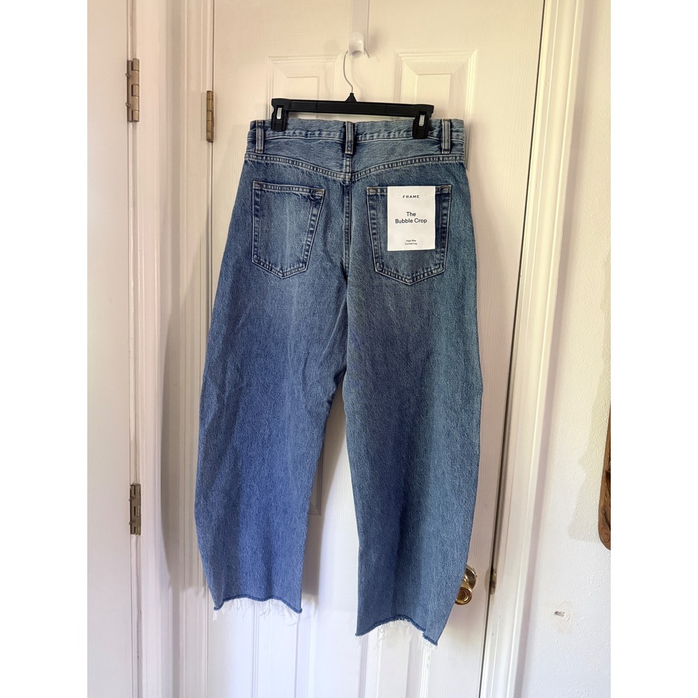 FRAME The Bubble High Rise Crop Barrel Leg Jeans Knock Out Blue Size 28 NEW - Picture 5 of 5